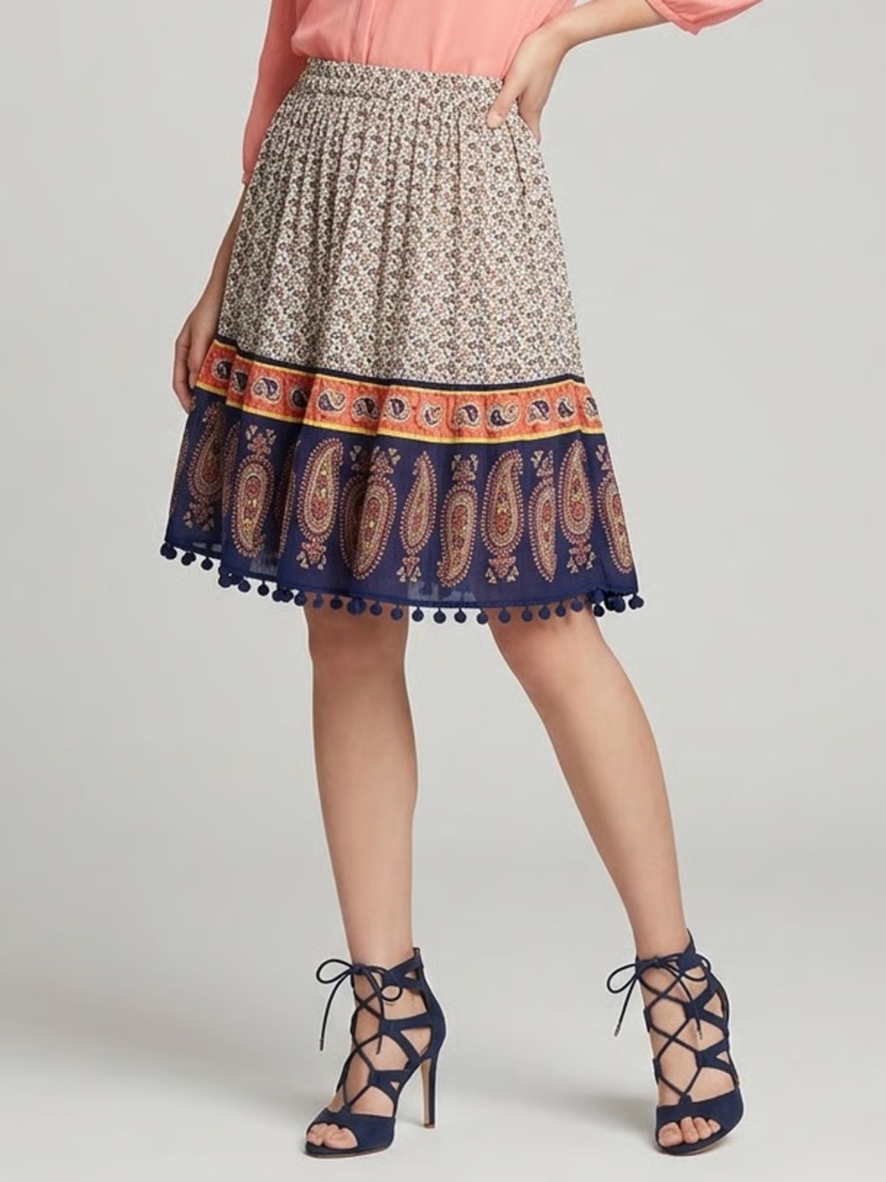 ALYA | Mixed Print Pom-Pom Mini Skirt Sz M